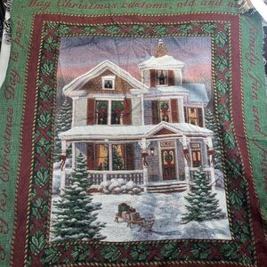 Christmas Customs Tapestry Throw Blanket Winter House Vintage 54x46